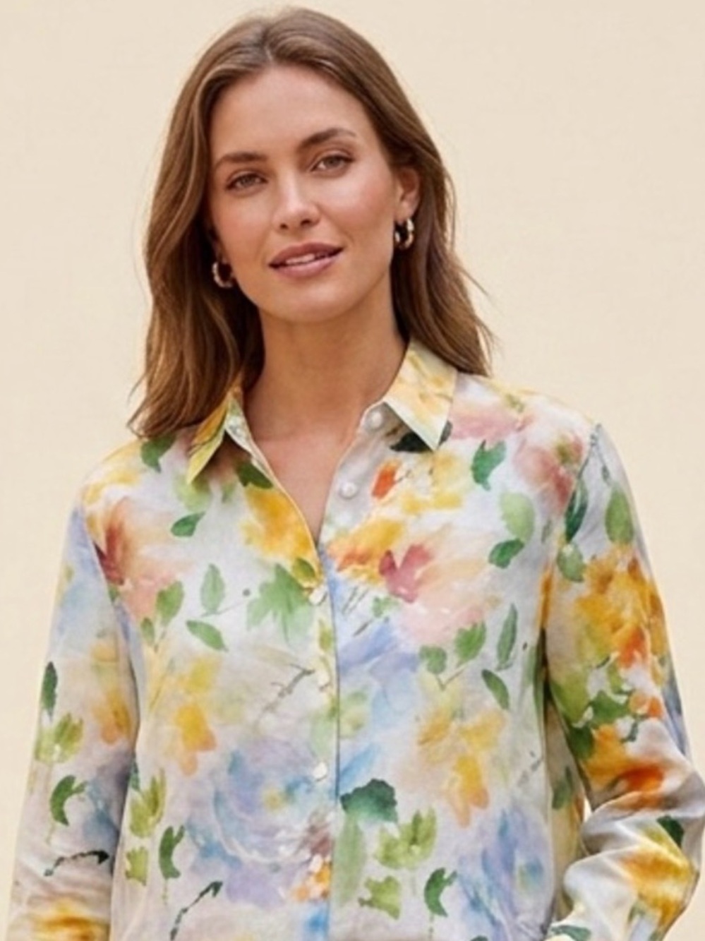 NWT Bailey 44 L Multicolor Floral Button Down Flowy Sheer Lightweight Top Preppy